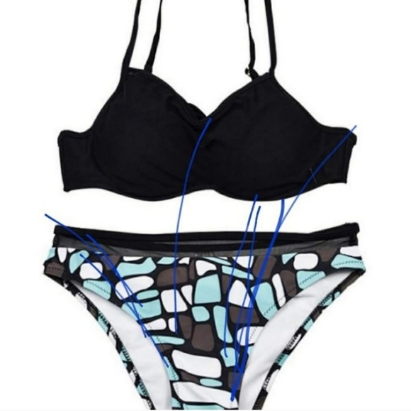 NEW Swim Bikini Turquoise Black Mesh Moon Dream Swim Suit Summer Barbiecore - Picture 5 of 7